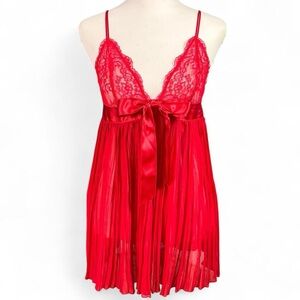 Victoria’s Secret Red Lace Babydoll Lingerie Top Flowy Chiffon Silky Satin